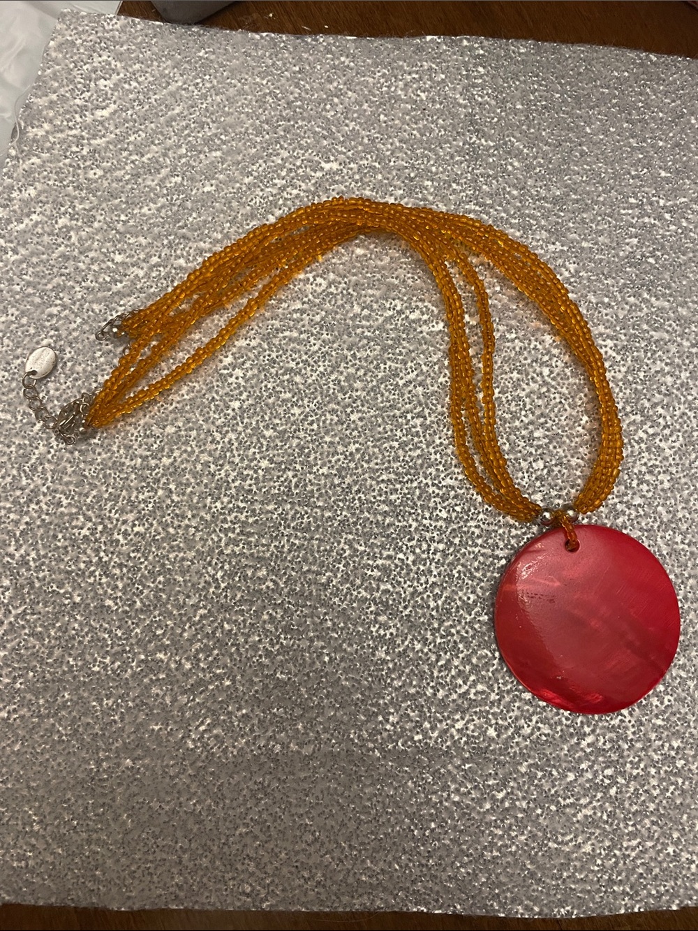 Orange Beaded Necklace with Red Pendant - Women Jewelry